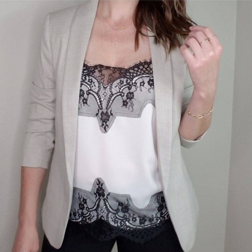 Storia Cream and Black Lace Trim Camisole Top With Adjustable Spaghetti Straps - Picture 3 of 9
